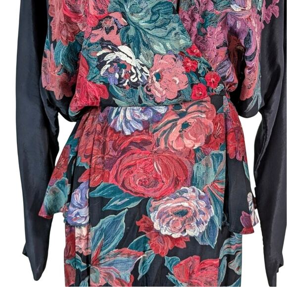 Vintage Carole Little Floral Maxi Dress 80s Romantic Rose Print Size 10 - Picture 7 of 9